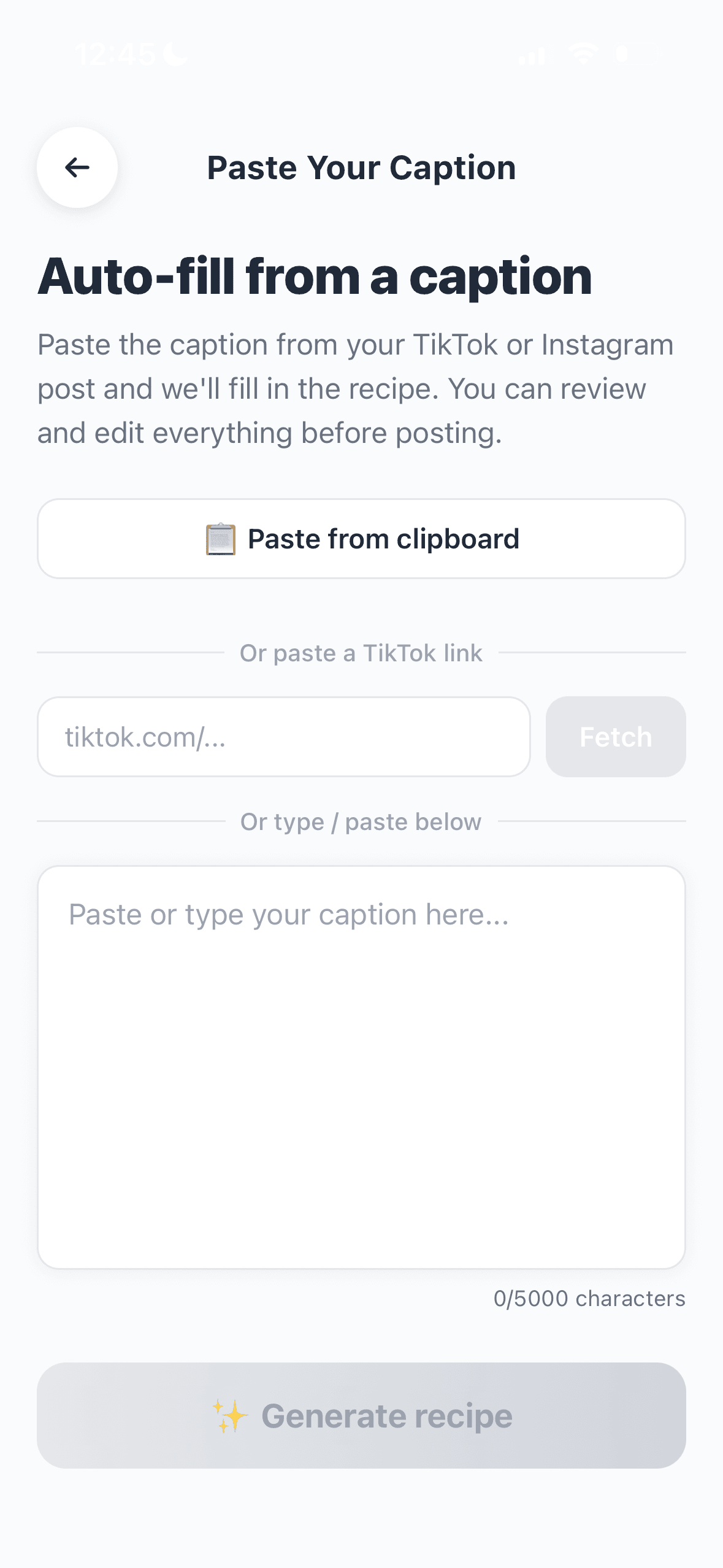 Paste a TikTok link or caption